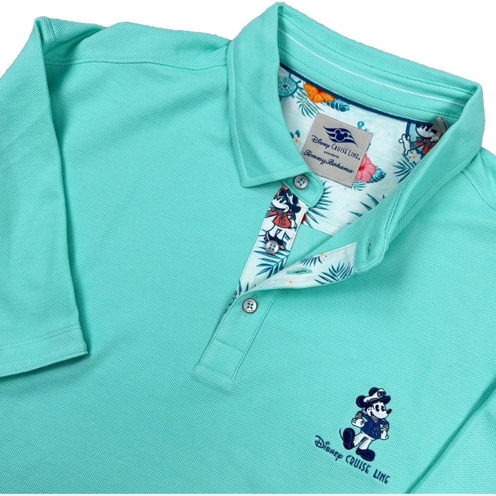 Tommy Bahama Disney Cruise Line Polo Shirt Men XXL 2XL Teal Mickey Mouse Cotton